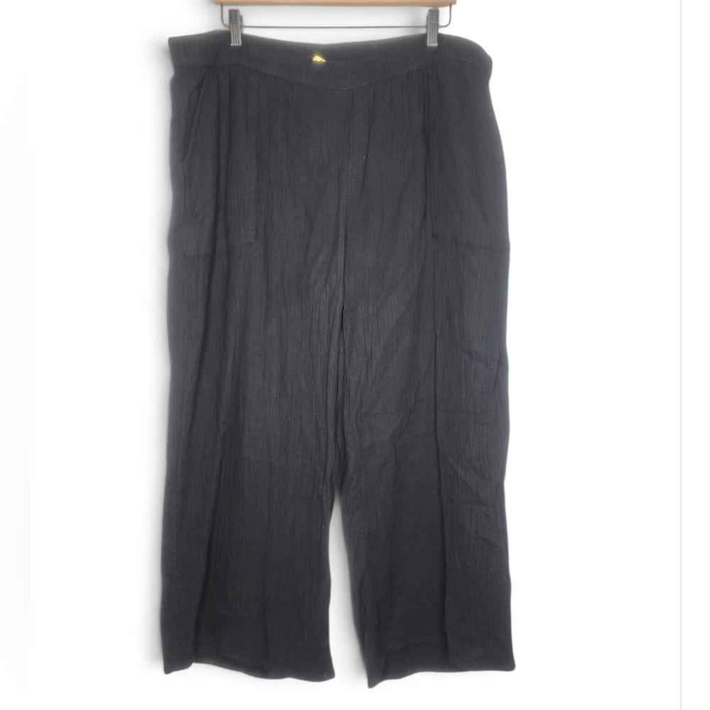 Nordstrom Caslon Wide Leg Crinkle Cropped Pants in Black Size 2X